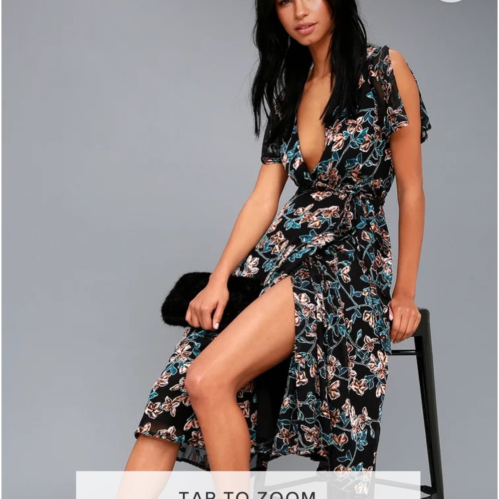 Lulus Small Black Velvet Floral Wrap Dress small